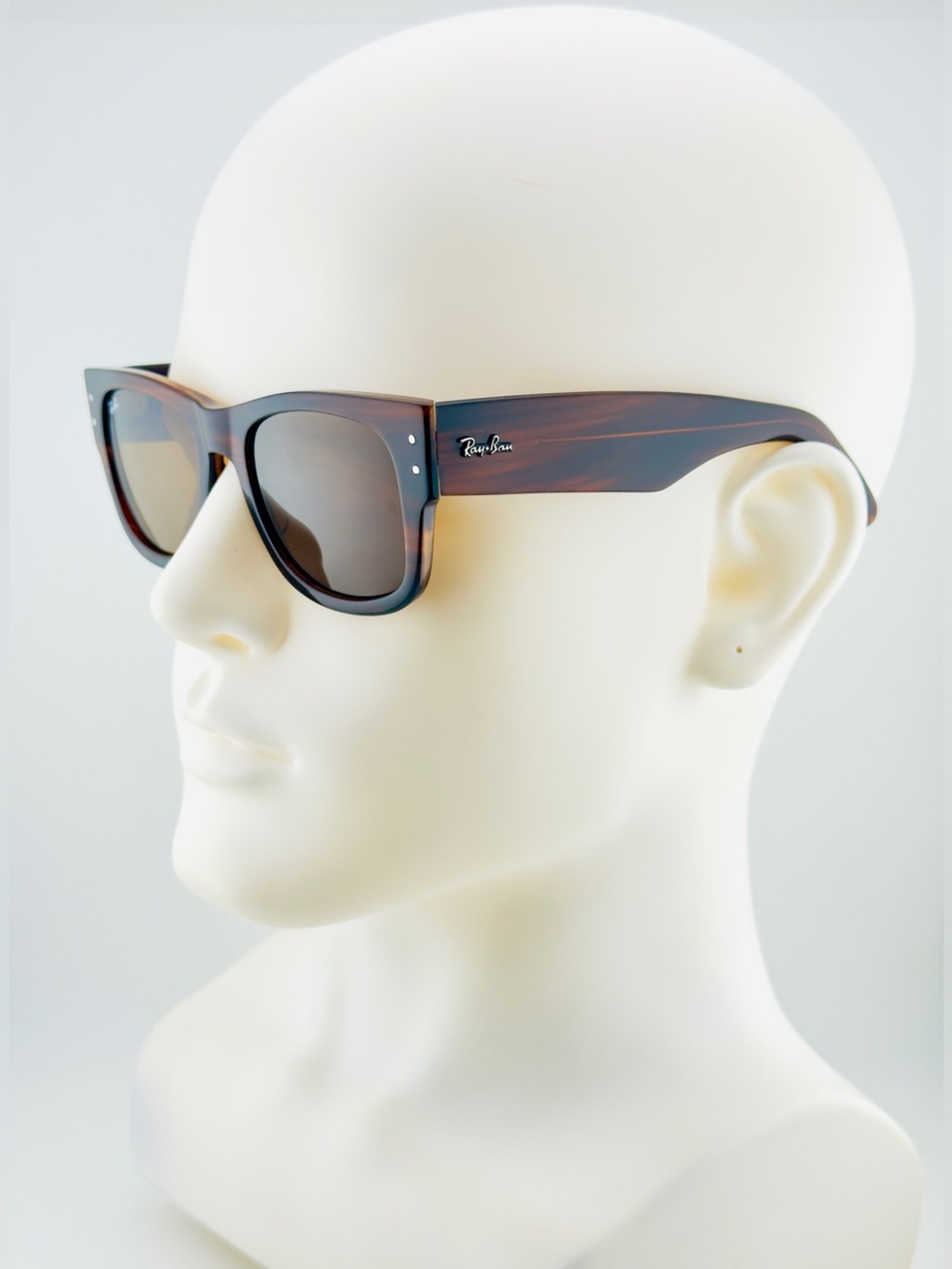 Ray-Ban Mega Wayfarer Sunglasses RB0840S Polished Striped Havana Brown Lenses - Picture 5 of 14